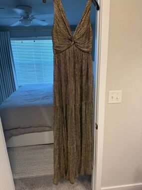 Gold Shimmer Maxi Dress with tie in the back